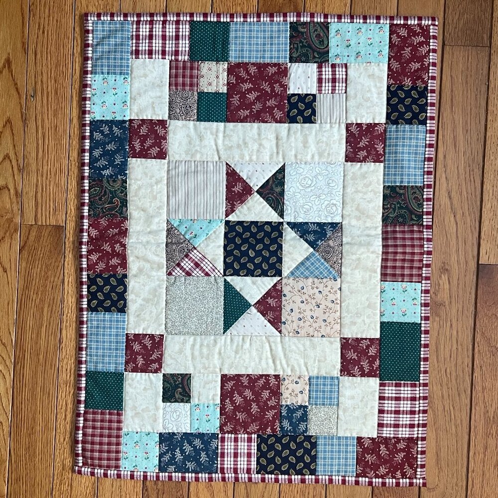 Handmade Hand Stitched Patchwork Quilt Table Topper / Wall Hanging ~ Handcrafted